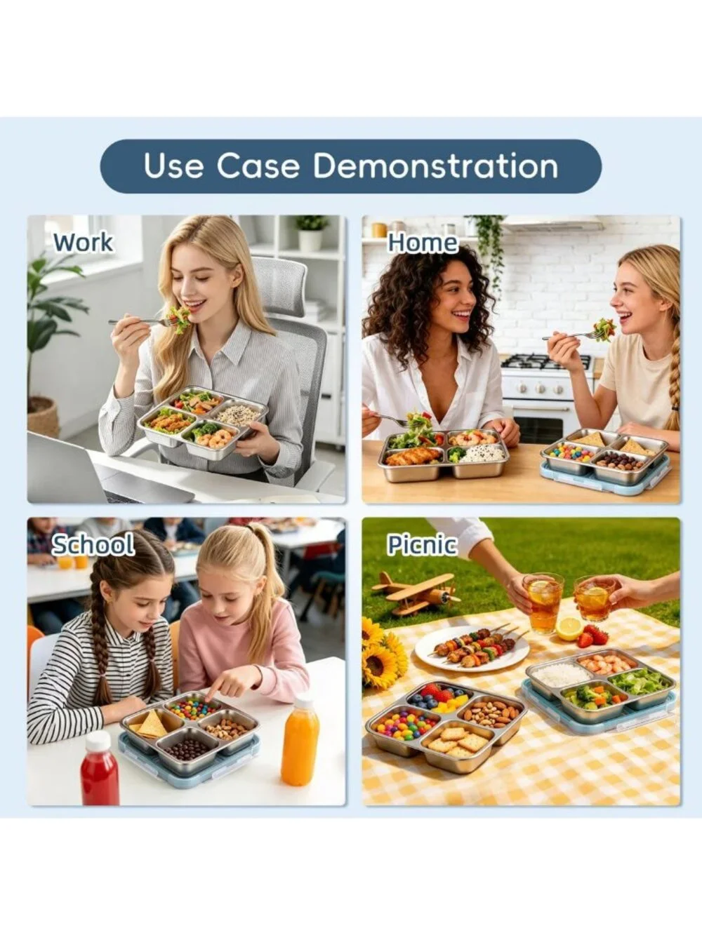 25oz Leak-Proof Stainless Steel Bento Snack Box - Multi-Compartment Lunch